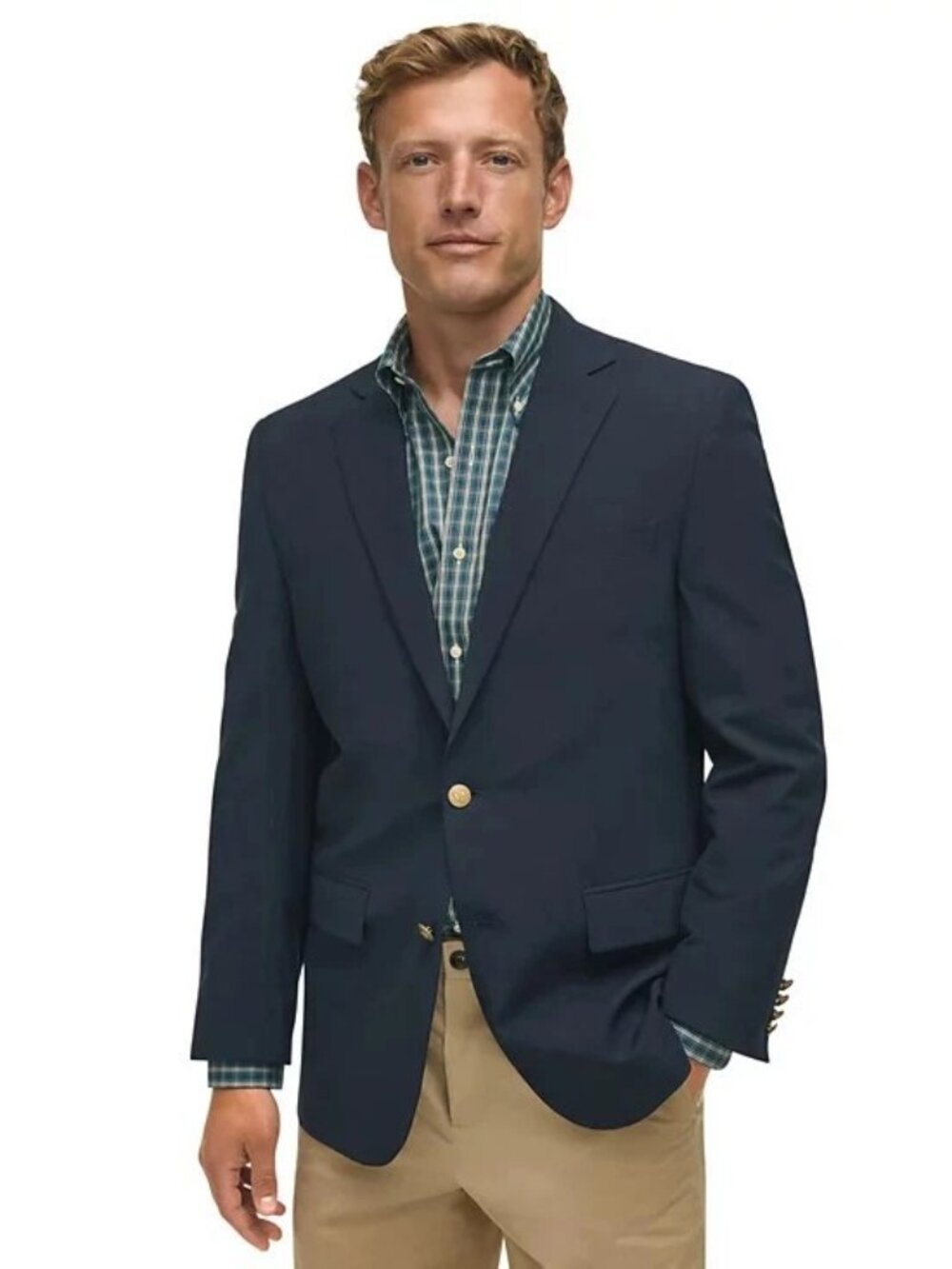 New Brooks Brothers Men's Classic-Fit Navy Stretch Wool Blend Blazer Size 50R